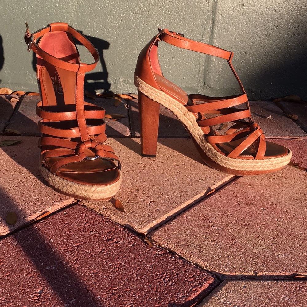Coach cognac strappy sandals